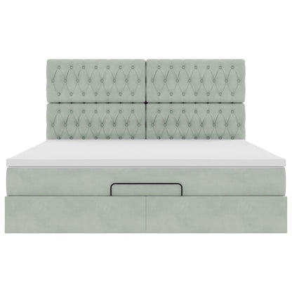 vidaXL Ottoman-Bett mit Matratzen & LEDs Hellgrau 180x200 cm Samt