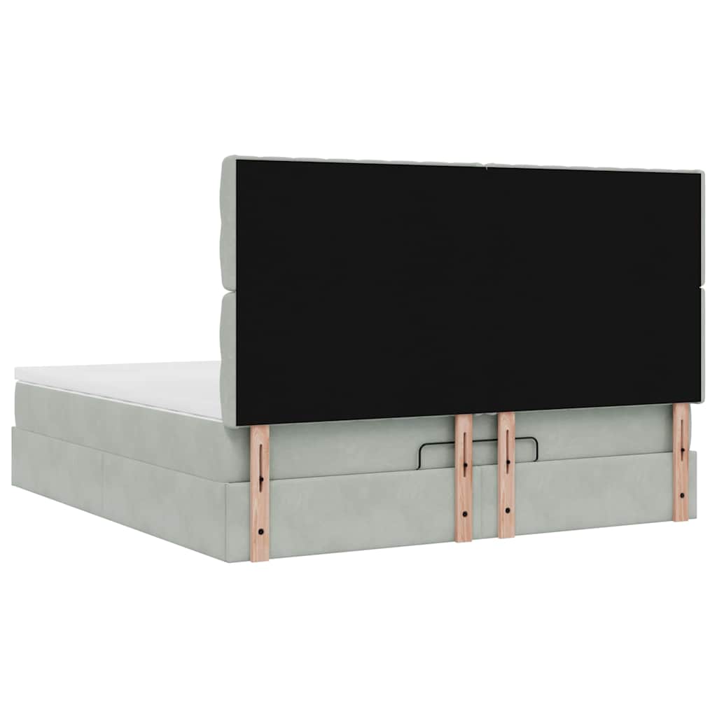vidaXL Ottoman-Bett mit Matratzen & LEDs Hellgrau 180x200 cm Samt