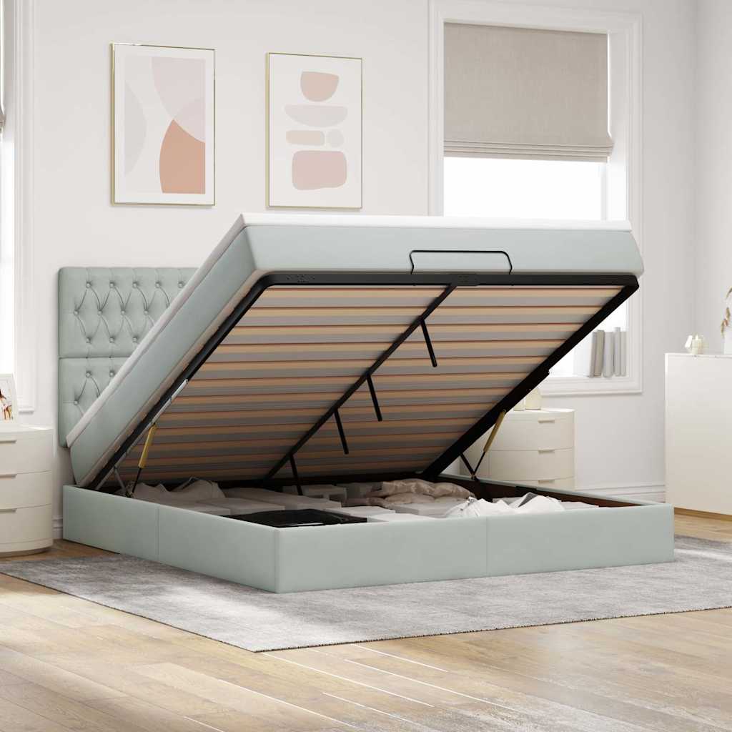 vidaXL Ottoman-Bett mit Matratzen & LEDs Hellgrau 180x200 cm Samt