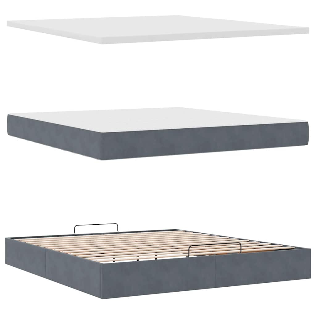vidaXL Ottoman-Bett mit Matratzen & LEDs Dunkelgrau 180x200 cm Samt