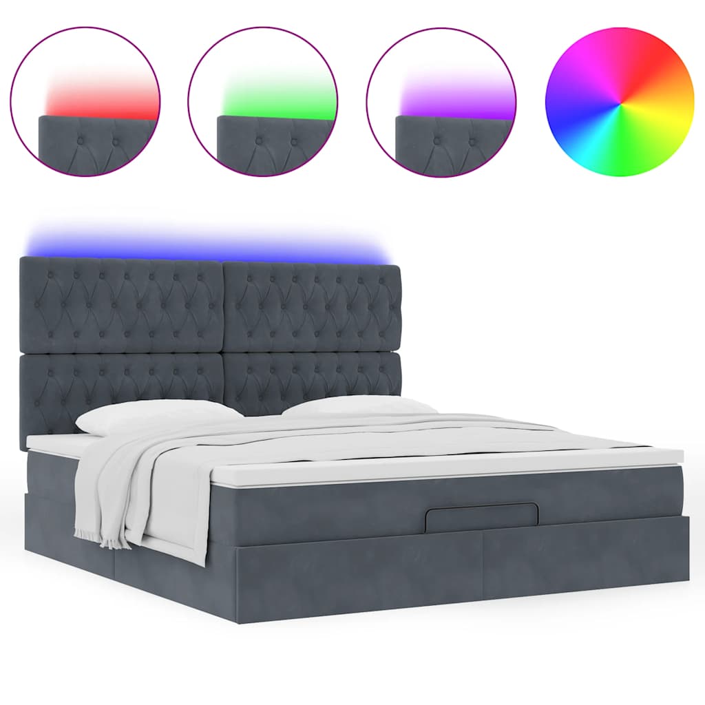 vidaXL Ottoman-Bett mit Matratzen & LEDs Dunkelgrau 180x200 cm Samt