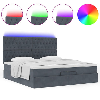 vidaXL Ottoman-Bett mit Matratzen & LEDs Dunkelgrau 180x200 cm Samt