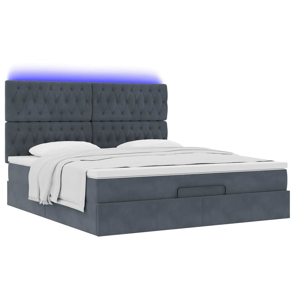 vidaXL Ottoman-Bett mit Matratzen & LEDs Dunkelgrau 180x200 cm Samt