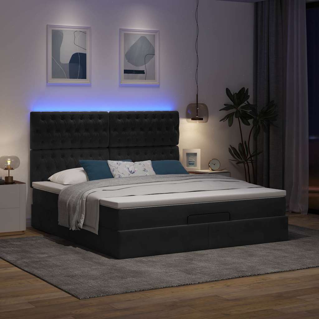 vidaXL Lit ottoman avec matelas et LED Noir 180x200 cm Velours
