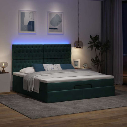 vidaXL Ottoman-Bett mit Matratzen & LEDs Dunkelgrün 180x200 cm Samt