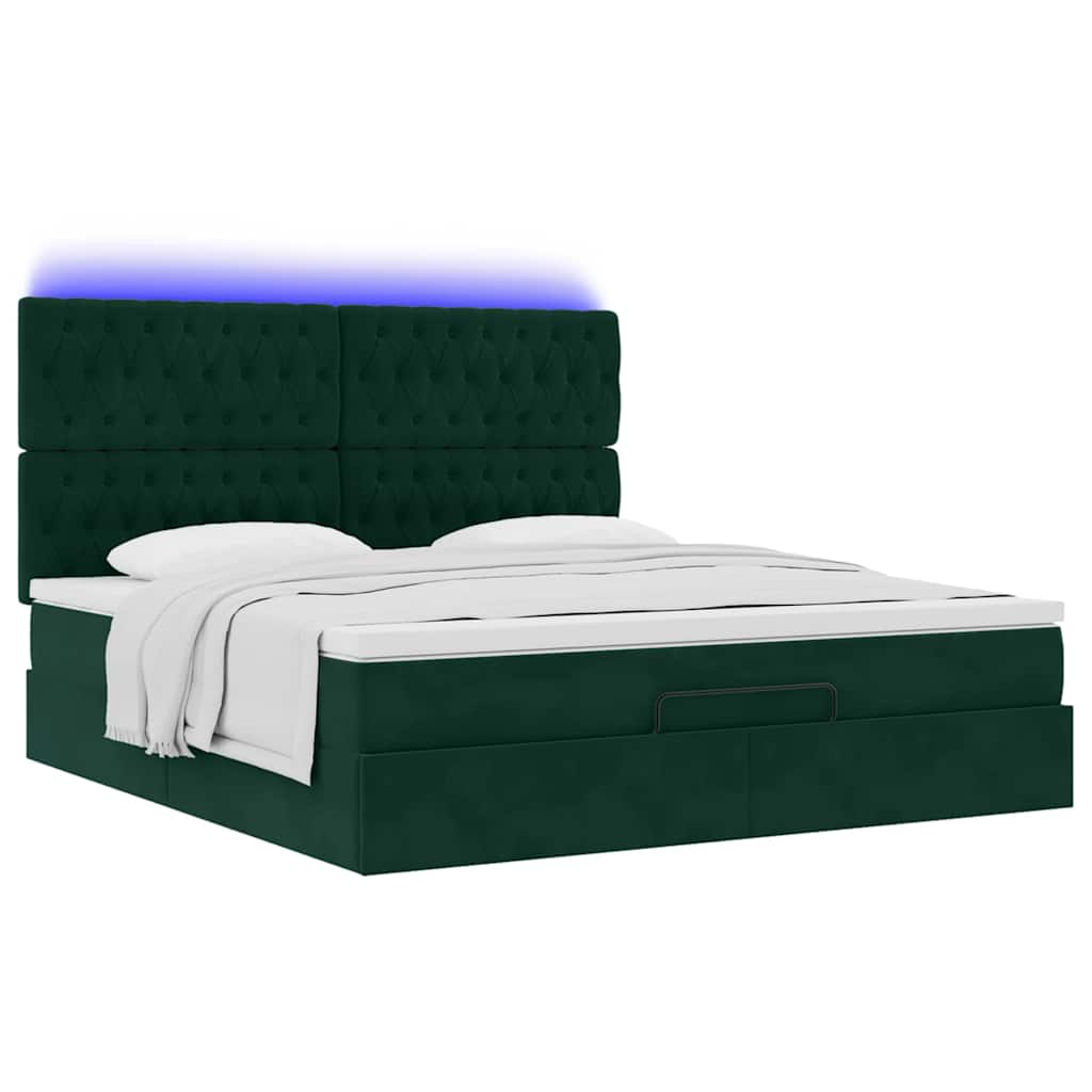 vidaXL Ottoman-Bett mit Matratzen & LEDs Dunkelgrün 180x200 cm Samt