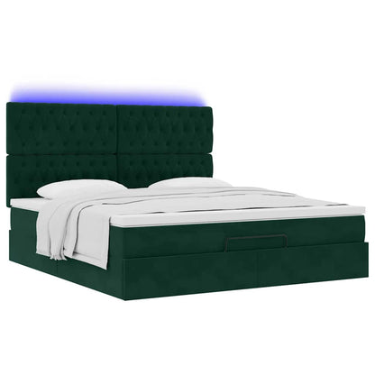vidaXL Ottoman-Bett mit Matratzen & LEDs Dunkelgrün 180x200 cm Samt