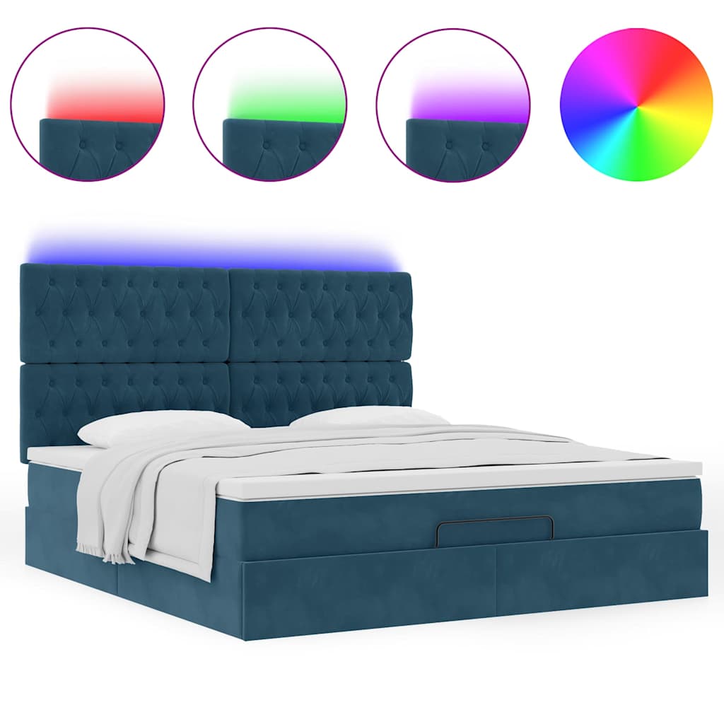 Ottoman-Bett mit Matratzen & LEDs Dunkelblau 180x200 cm Samt