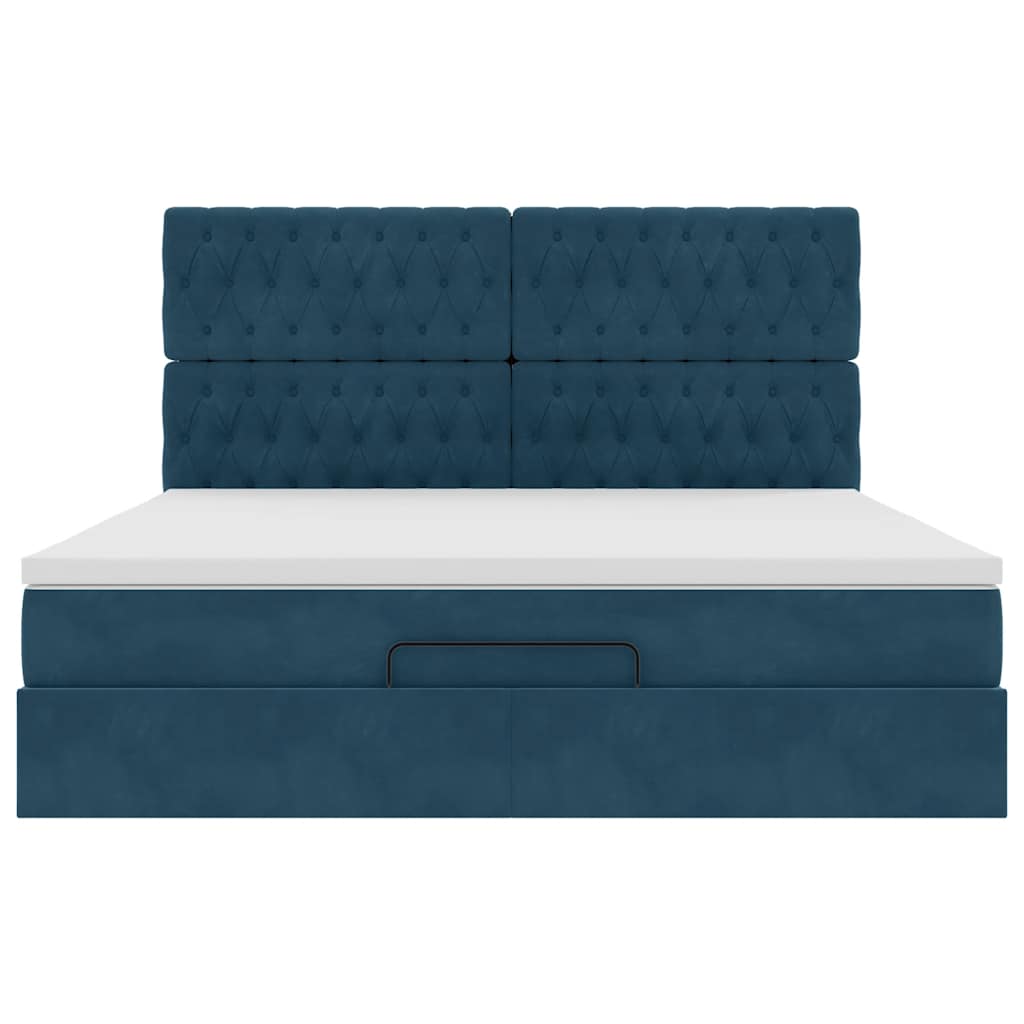 Ottoman-Bett mit Matratzen & LEDs Dunkelblau 180x200 cm Samt