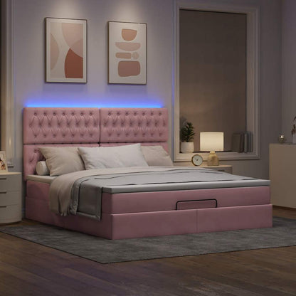 Ottoman-Bett mit Matratzen & LEDs Rosa 180x200 cm Samt