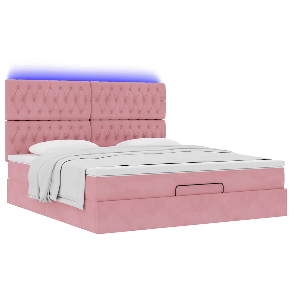 Ottoman-Bett mit Matratzen & LEDs Rosa 180x200 cm Samt