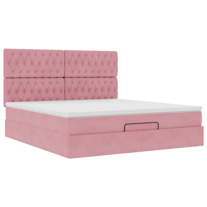 Ottoman-Bett mit Matratzen & LEDs Rosa 180x200 cm Samt