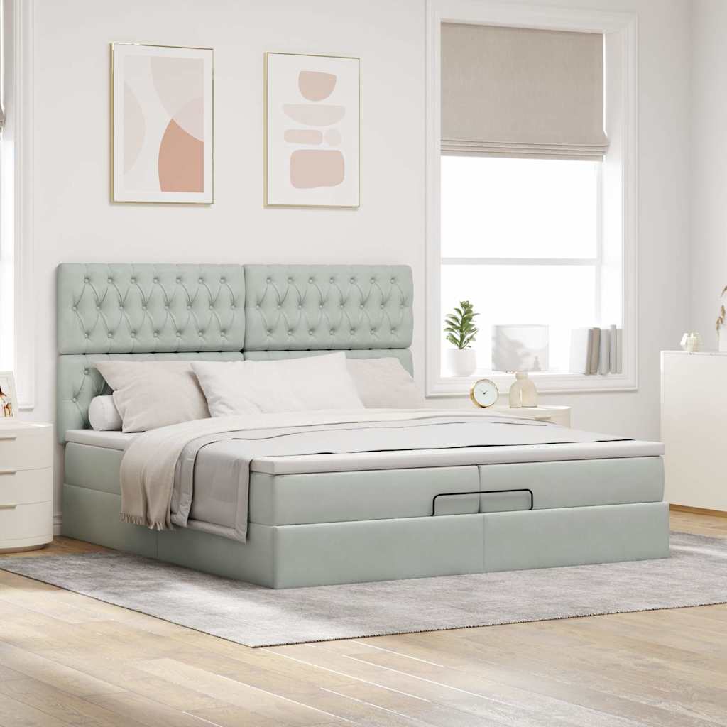 vidaXL Ottoman-Bett mit Matratzen & LEDs Hellgrau 200x200 cm Samt