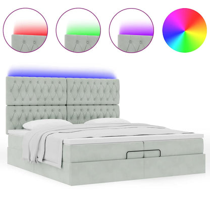 vidaXL Ottoman-Bett mit Matratzen & LEDs Hellgrau 200x200 cm Samt