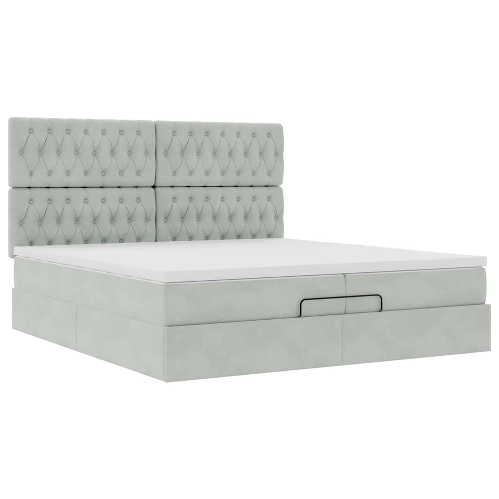 vidaXL Ottoman-Bett mit Matratzen & LEDs Hellgrau 200x200 cm Samt