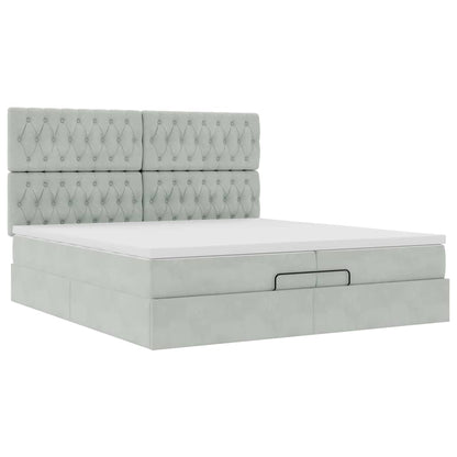 vidaXL Ottoman-Bett mit Matratzen & LEDs Hellgrau 200x200 cm Samt