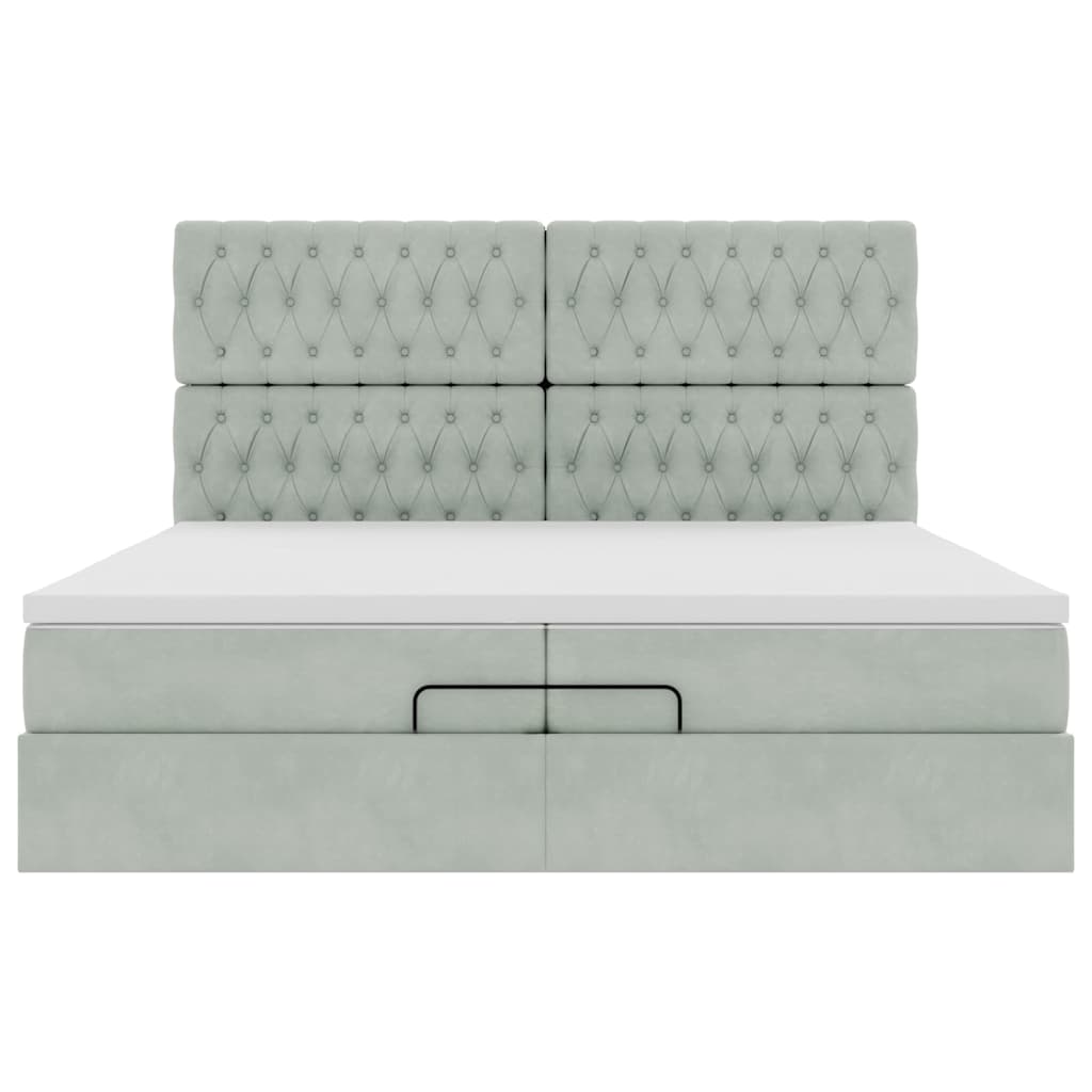 vidaXL Ottoman-Bett mit Matratzen & LEDs Hellgrau 200x200 cm Samt
