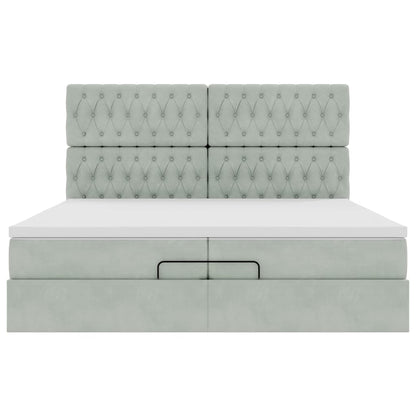 vidaXL Ottoman-Bett mit Matratzen & LEDs Hellgrau 200x200 cm Samt