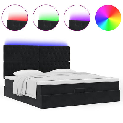 Ottoman-Bett mit Matratzen & LEDs Schwarz 200x200 cm Samt