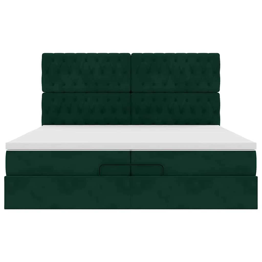 Ottoman-Bett mit Matratzen & LEDs Dunkelgrün 200x200 cm Samt