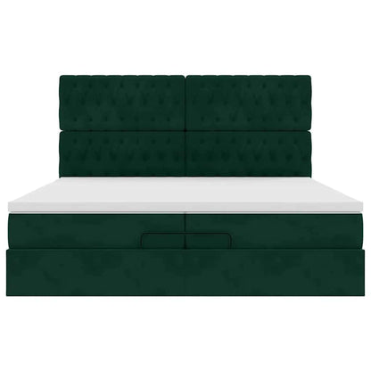 Ottoman-Bett mit Matratzen & LEDs Dunkelgrün 200x200 cm Samt