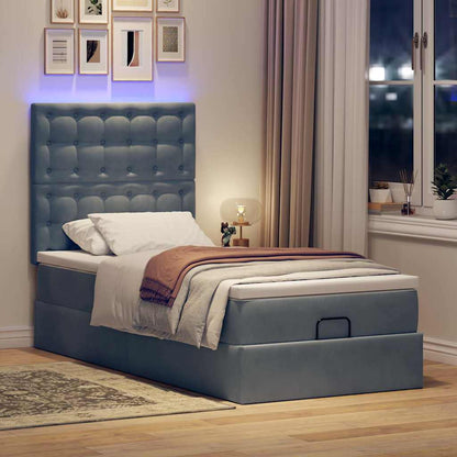 Ottoman-Bett mit Matratzen & LEDs Dunkelgrau 80x200 cm Samt
