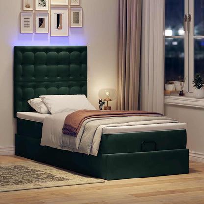 Ottoman-Bett mit Matratzen & LEDs Dunkelgrün 80x200 cm Samt