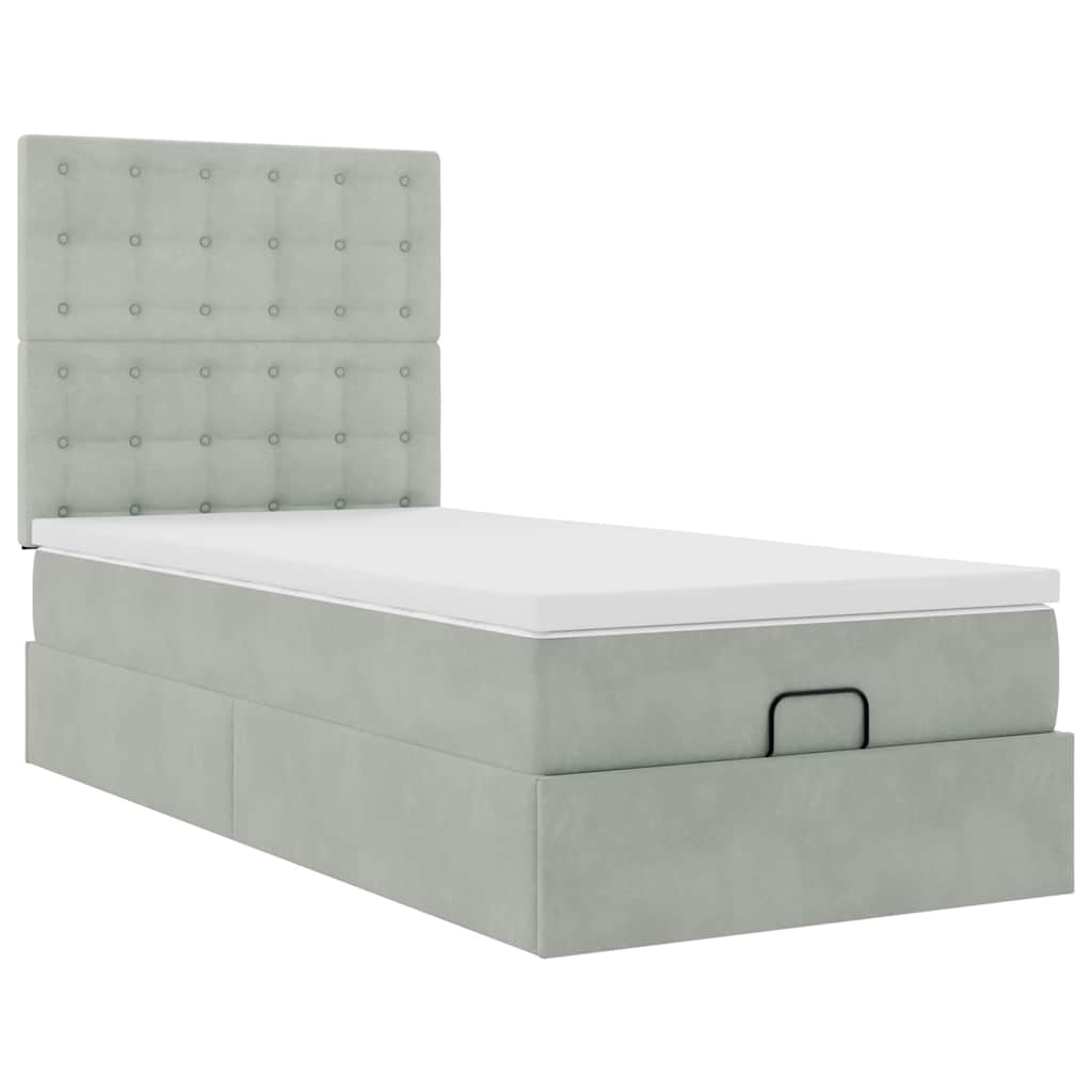 vidaXL Ottoman-Bett mit Matratzen & LEDs Hellgrau 90x190 cm Samt