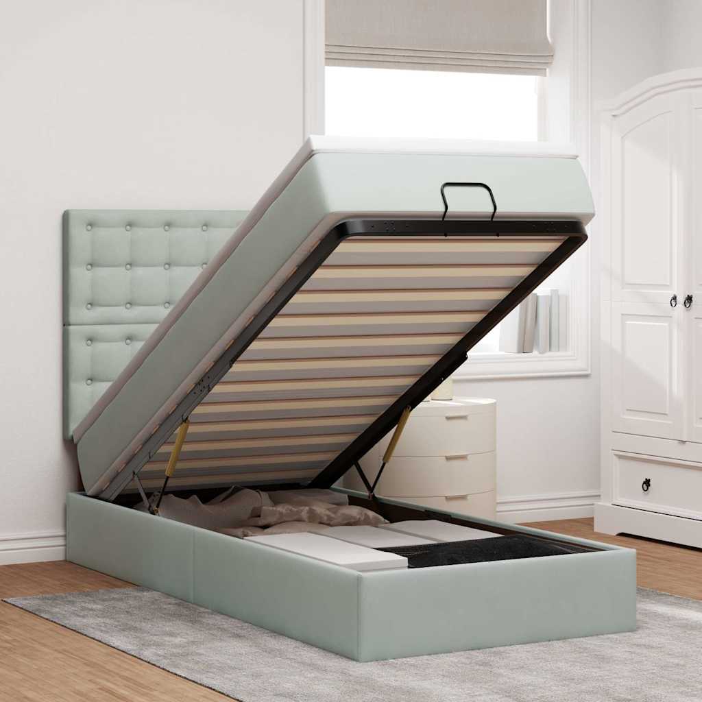 vidaXL Ottoman-Bett mit Matratzen & LEDs Hellgrau 90x190 cm Samt