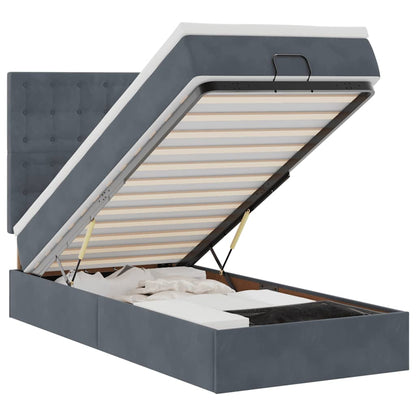 vidaXL Ottoman-Bett mit Matratzen & LEDs Dunkelgrau 90x190 cm Samt