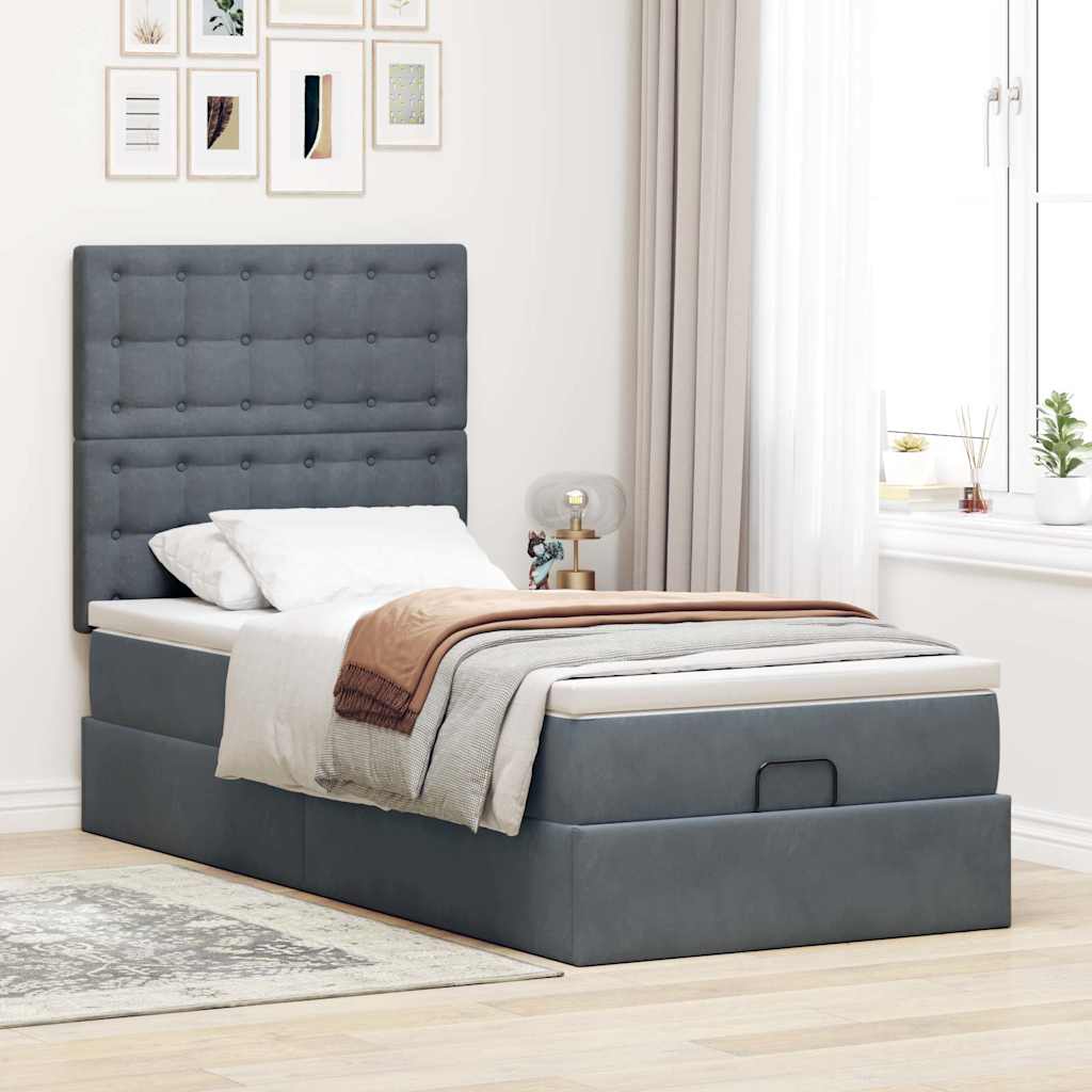 vidaXL Ottoman-Bett mit Matratzen & LEDs Dunkelgrau 90x190 cm Samt