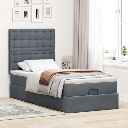 vidaXL Ottoman-Bett mit Matratzen & LEDs Dunkelgrau 90x190 cm Samt