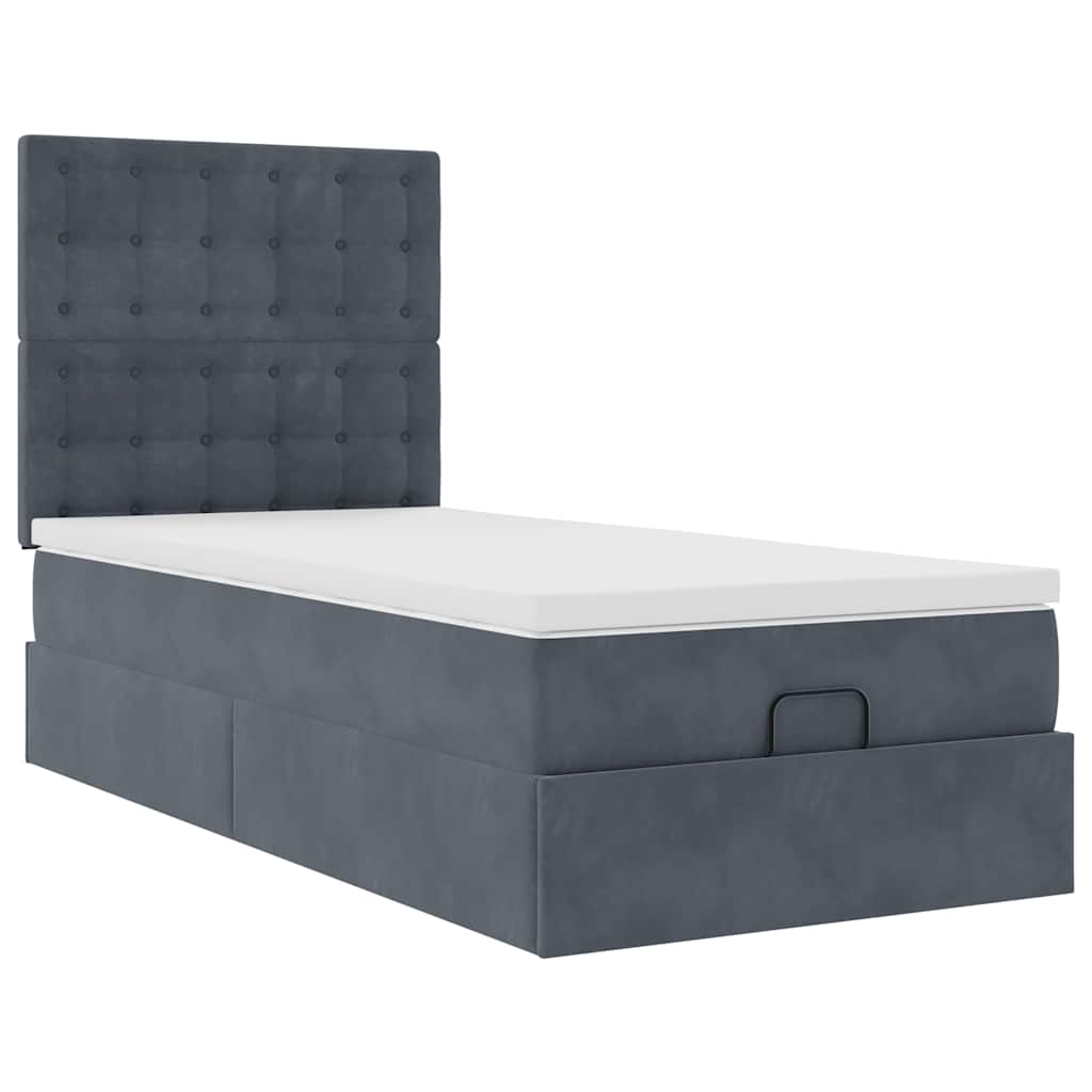 vidaXL Ottoman-Bett mit Matratzen & LEDs Dunkelgrau 90x190 cm Samt