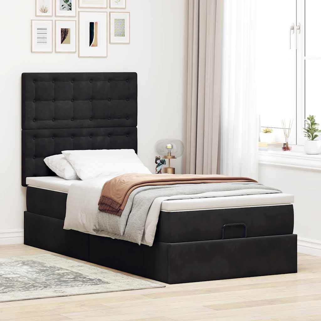 vidaXL Lit ottoman avec matelas et LED Noir 90x190 cm Velours