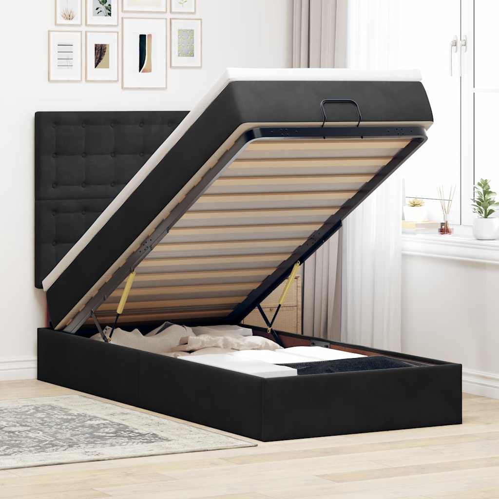 vidaXL Lit ottoman avec matelas et LED Noir 90x190 cm Velours