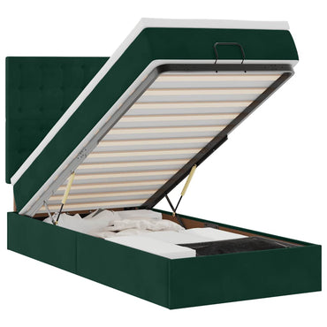vidaXL Lit ottoman avec matelas et LED Vert foncé 90x190 cm Velours