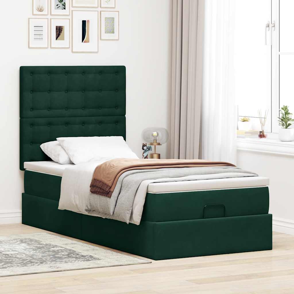 vidaXL Lit ottoman avec matelas et LED Vert foncé 90x190 cm Velours
