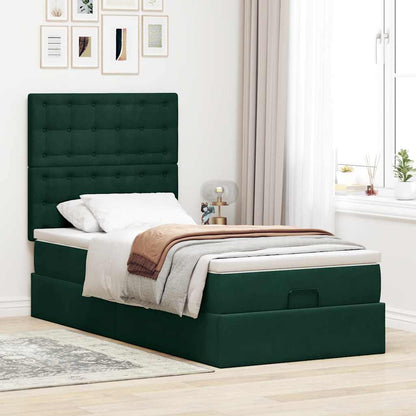 vidaXL Lit ottoman avec matelas et LED Vert foncé 90x190 cm Velours