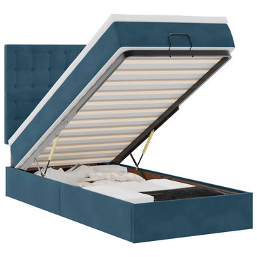 vidaXL Lit Ottoman avec matelas et LED Bleu foncé 90x190 cm Velours