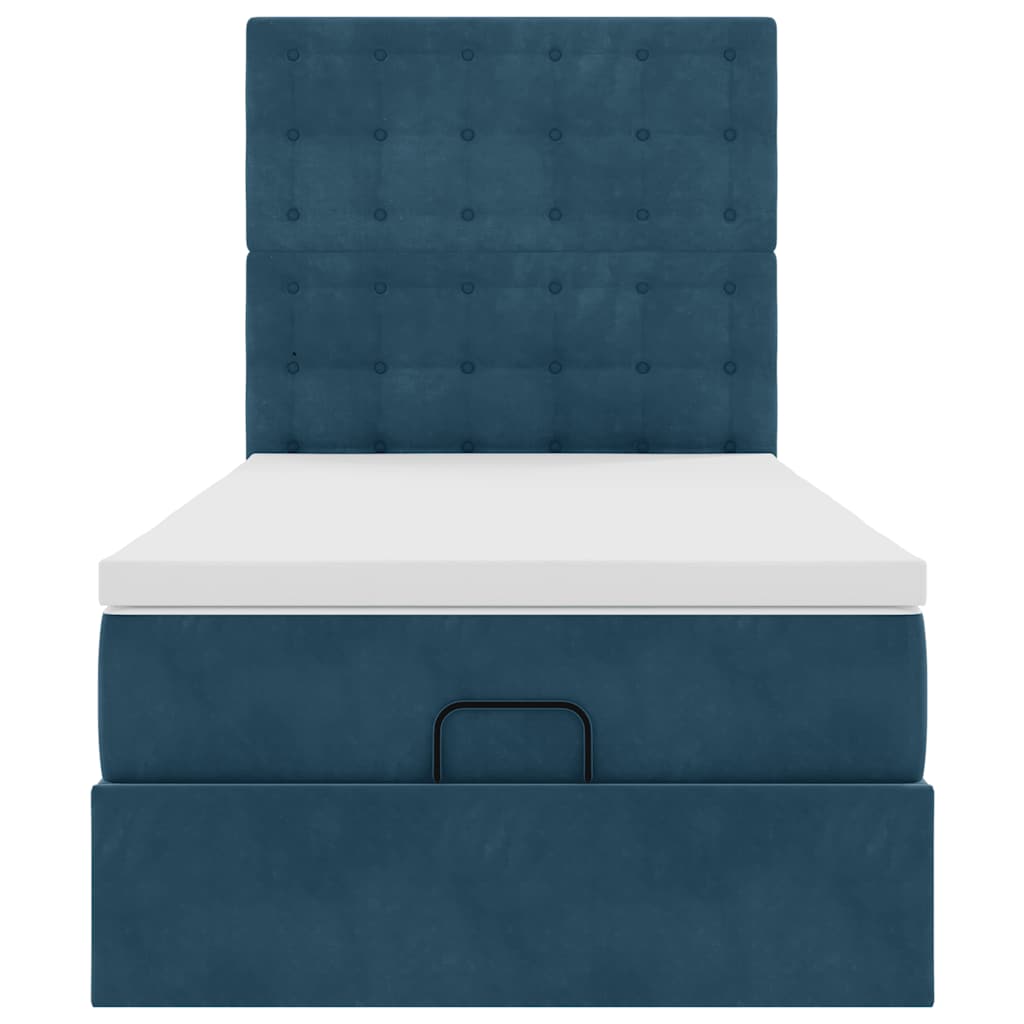 vidaXL Lit Ottoman avec matelas et LED Bleu foncé 90x190 cm Velours