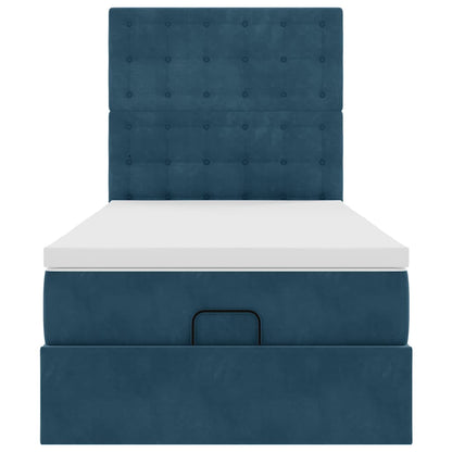 vidaXL Lit Ottoman avec matelas et LED Bleu foncé 90x190 cm Velours
