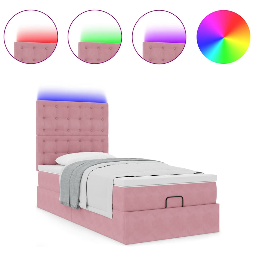 vidaXL Lit-coffre avec matelas et LED Rose 90x190 cm Velours