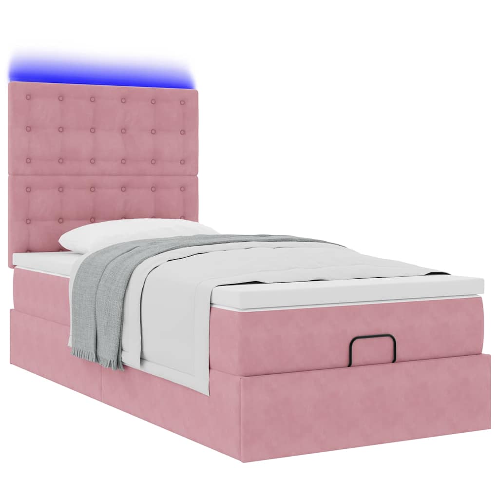 vidaXL Lit-coffre avec matelas et LED Rose 90x190 cm Velours