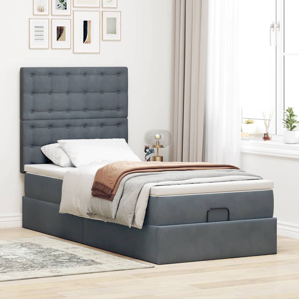 vidaXL Ottoman-Bett mit Matratzen & LEDs Dunkelgrau 90x200 cm Samt