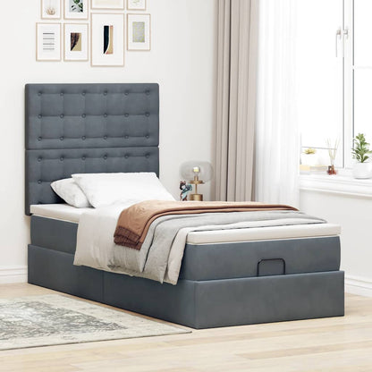 vidaXL Ottoman-Bett mit Matratzen & LEDs Dunkelgrau 90x200 cm Samt