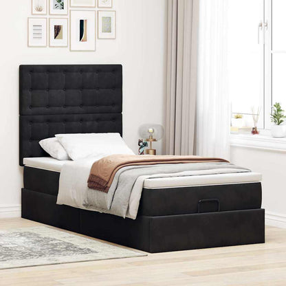 vidaXL Lit-coffre avec matelas et LED Noir 90x200 cm Velours
