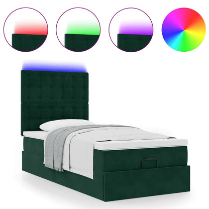 vidaXL Lit ottoman avec matelas et LED Vert foncé 90x200 cm Velours
