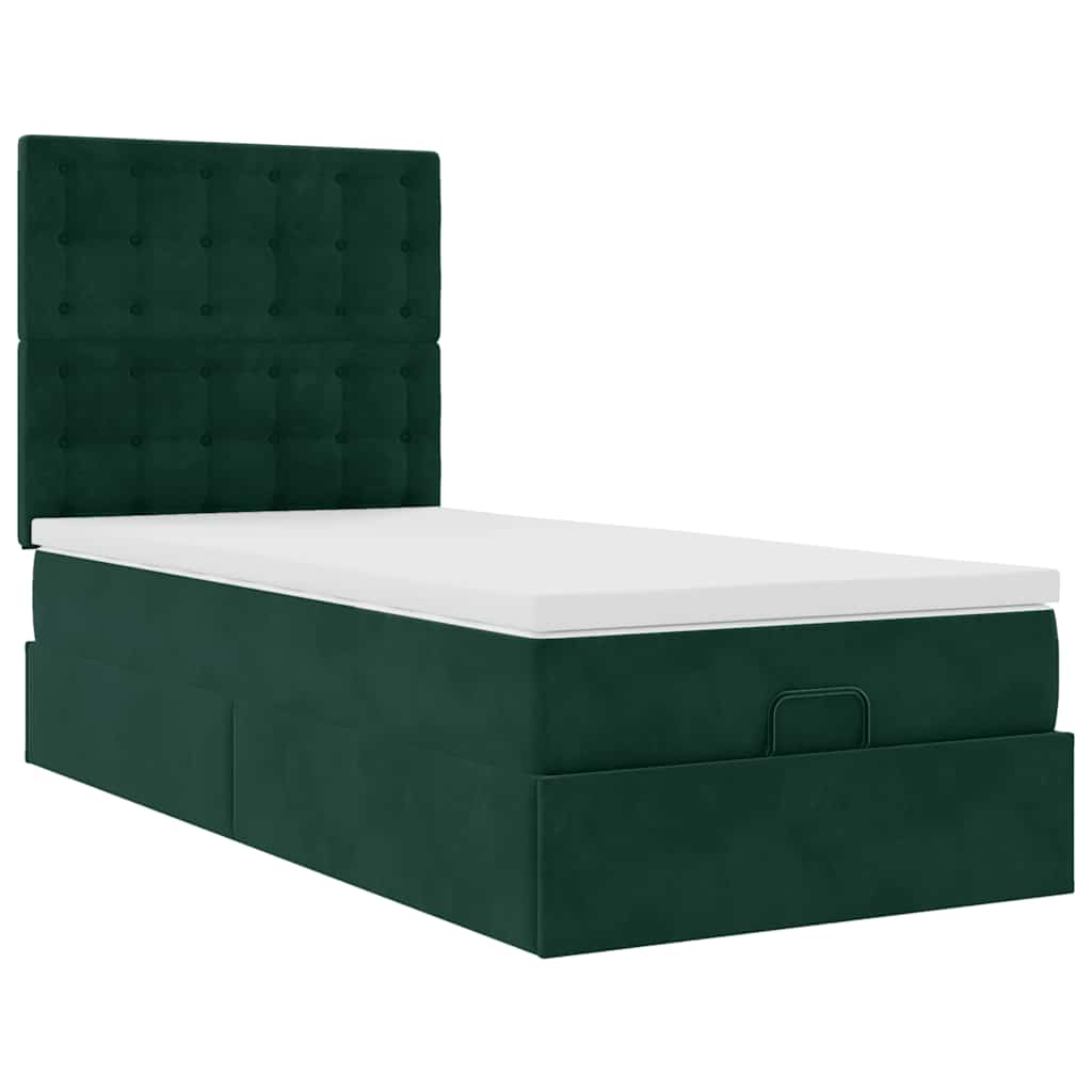 vidaXL Lit ottoman avec matelas et LED Vert foncé 90x200 cm Velours