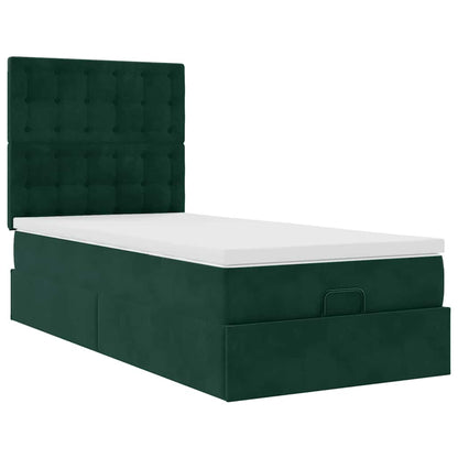vidaXL Lit ottoman avec matelas et LED Vert foncé 90x200 cm Velours