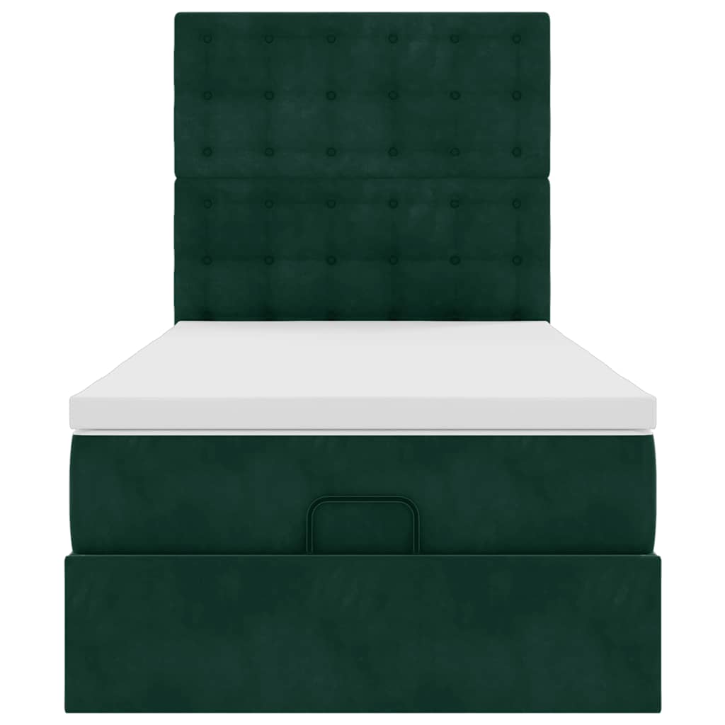 vidaXL Lit ottoman avec matelas et LED Vert foncé 90x200 cm Velours